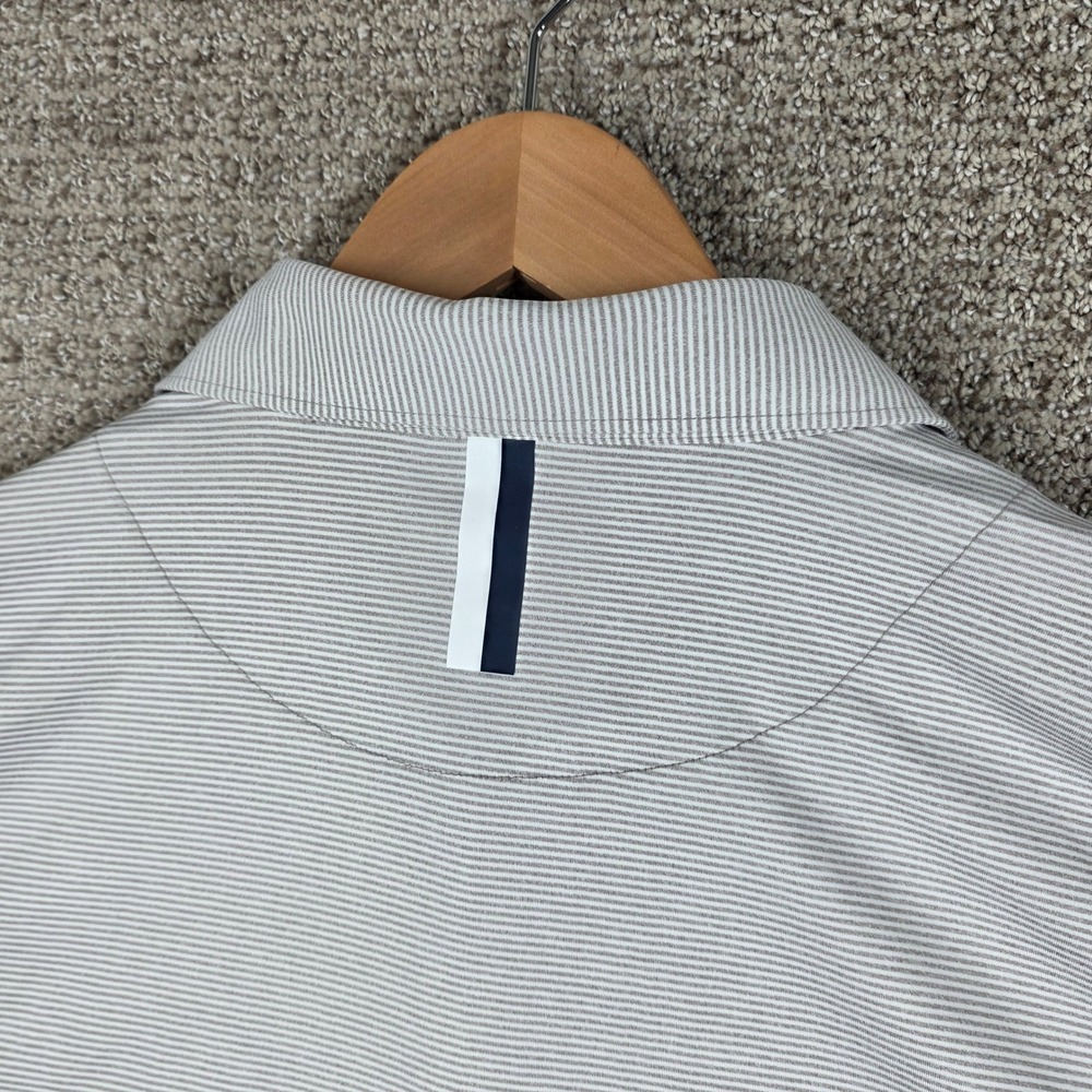 Rhoback Mens Large Performance Polo Shirt Gray White Striped Short Sleeve Golf - Picture 6 of 10